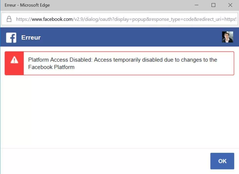 Platform access disabled FB