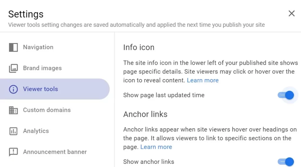 enable last update time in google sites