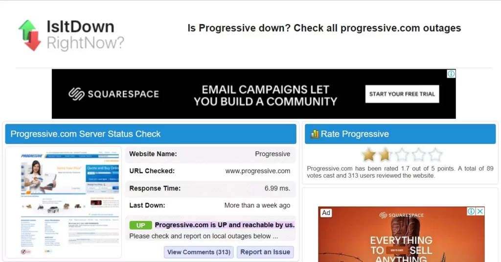 is site down Progressive