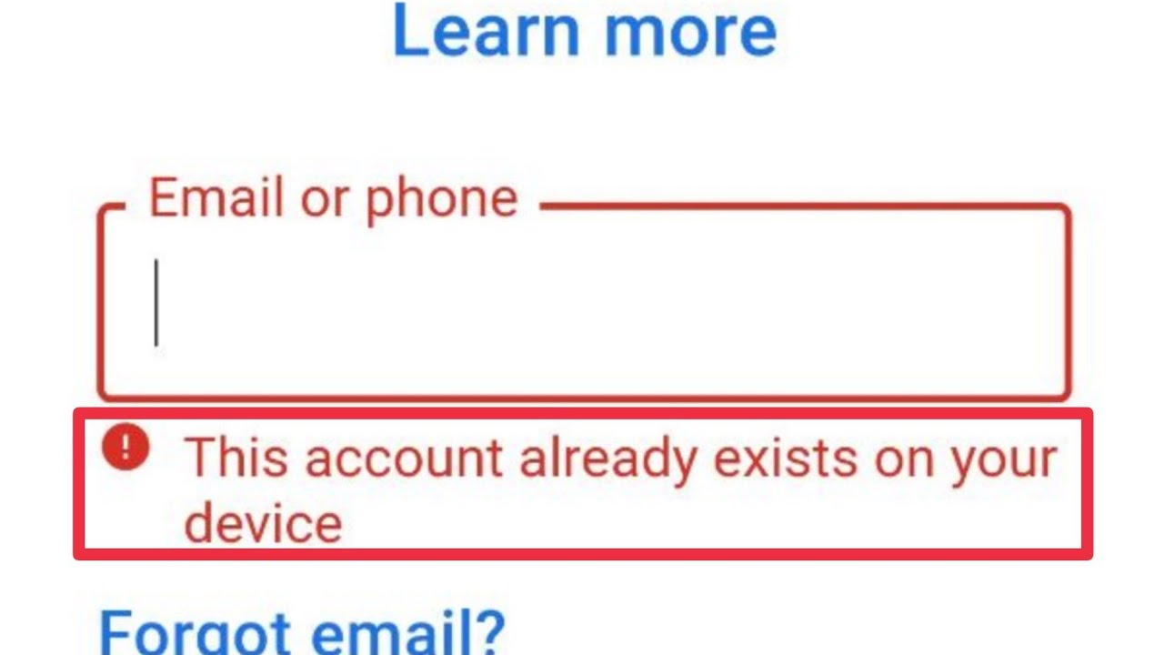 This Account Already Exists On Your Device