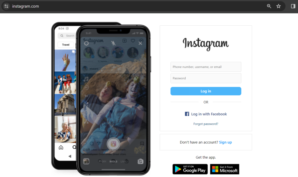 Instagram login from Browser