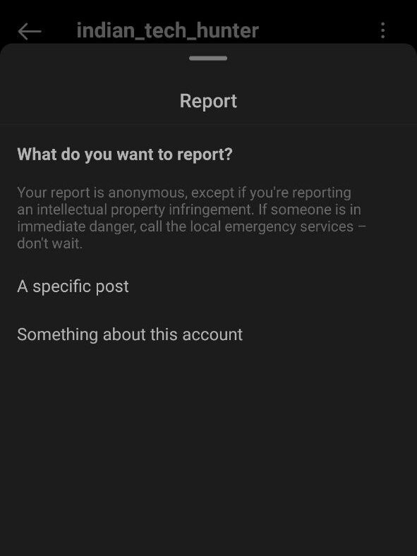 Reports Account on Instagram